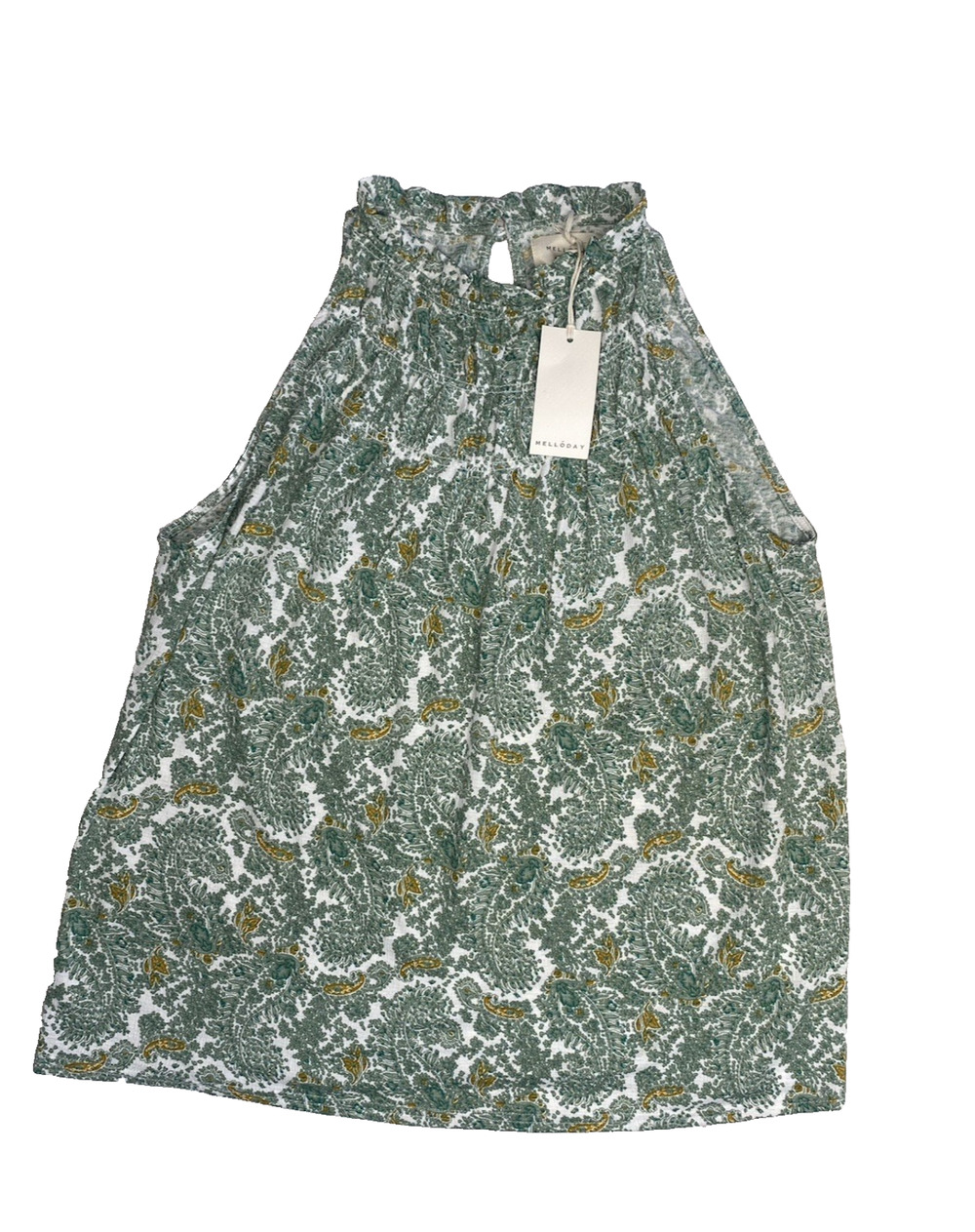 Melloday Shirt Womens Small NEWGreen Paisley Halter Neck Sleeveless Blouse